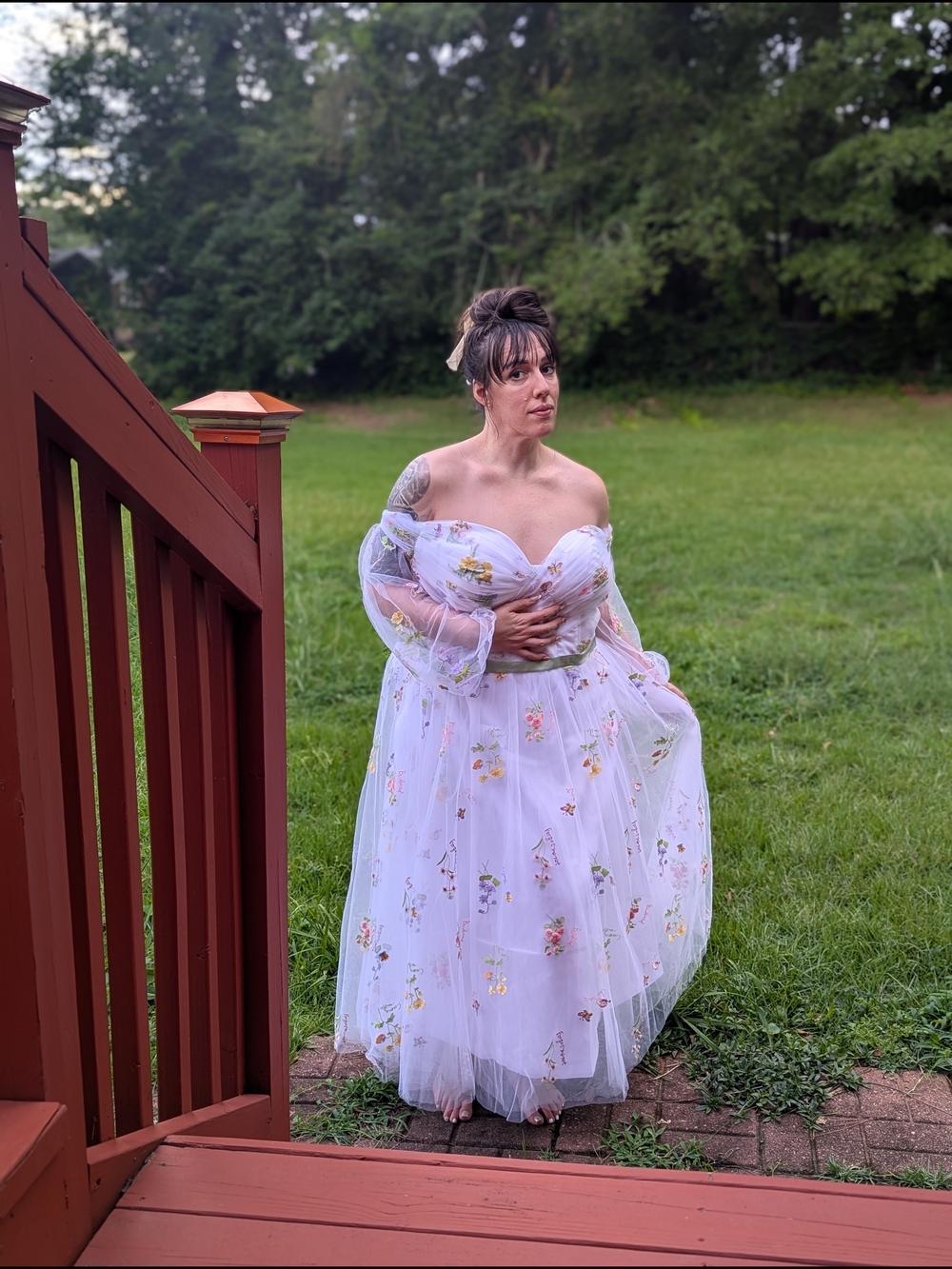 🚨Light Blue Floral Off-Shoulder Tulle Dress